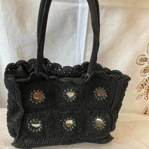 Vintage Marona black woven handbag purse with mirror details